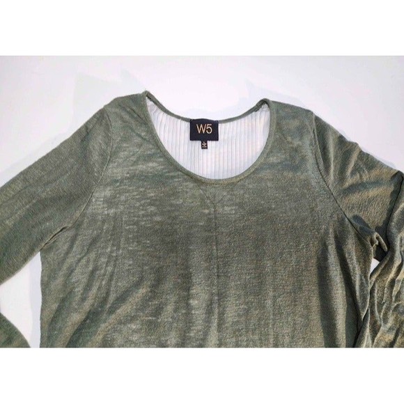 Womens Large Open Back Lace Up Top Green Sweater White Pleated Shirt - Picture 2 of 5
